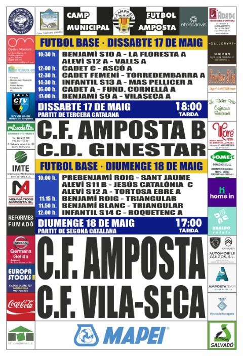 LTIMA JORNADA DE LLIGA. Jornada 30 TERCERA CATALANA GRUP 18. Dissabte 17 de maig 18:00 hores: CF AMPOSTA - CD GINESTAR